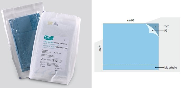 TELO STERILE SET DENTAL MONOUSO CON ADESIVO 75X90 TNT+PE AZZURROX10